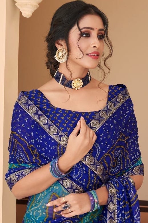 Elegant Chiffon Saree W/ Tassels