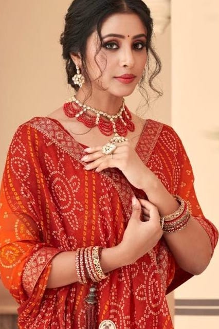 Elegant Chiffon Saree W/ Tassels