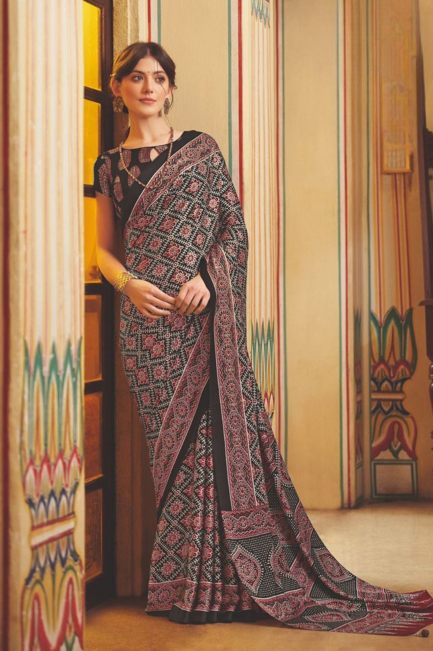 Japan Printed Crepe Saree | Designer