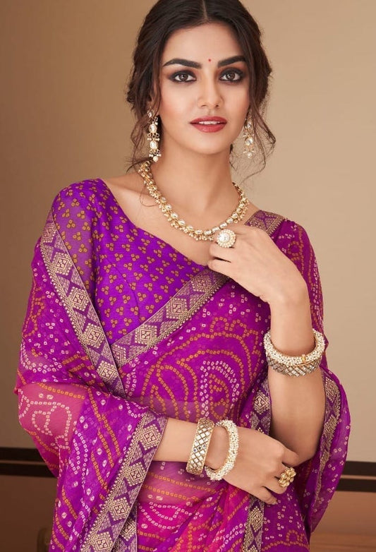 Elegant Chiffon Saree W/ Tassels