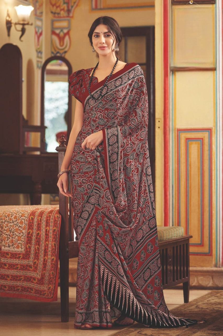 Japan Printed Crepe Saree | Designer