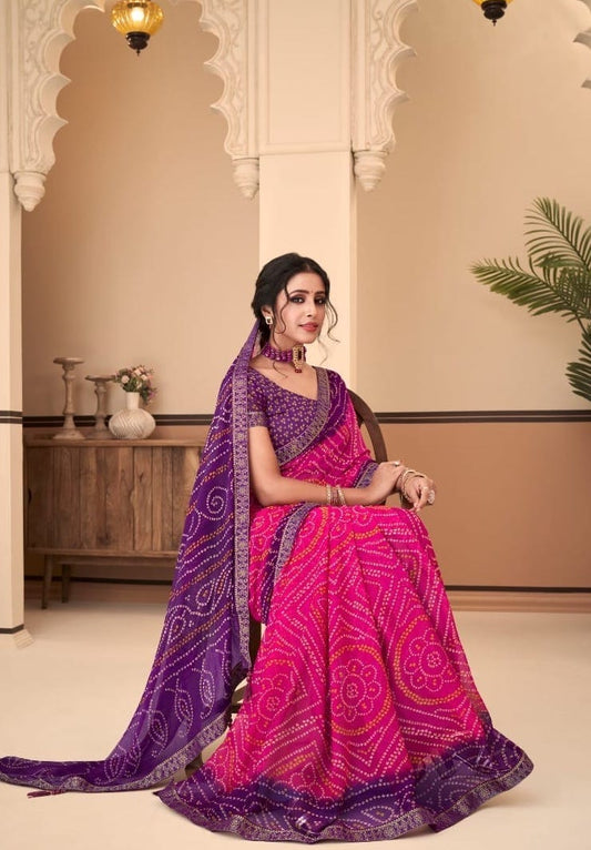 Elegant Chiffon Saree W/ Tassels