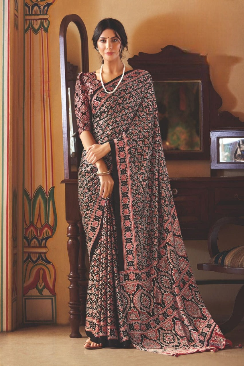 जापान प्रिंटेड क्रेप साड़ी | डिजाइनर