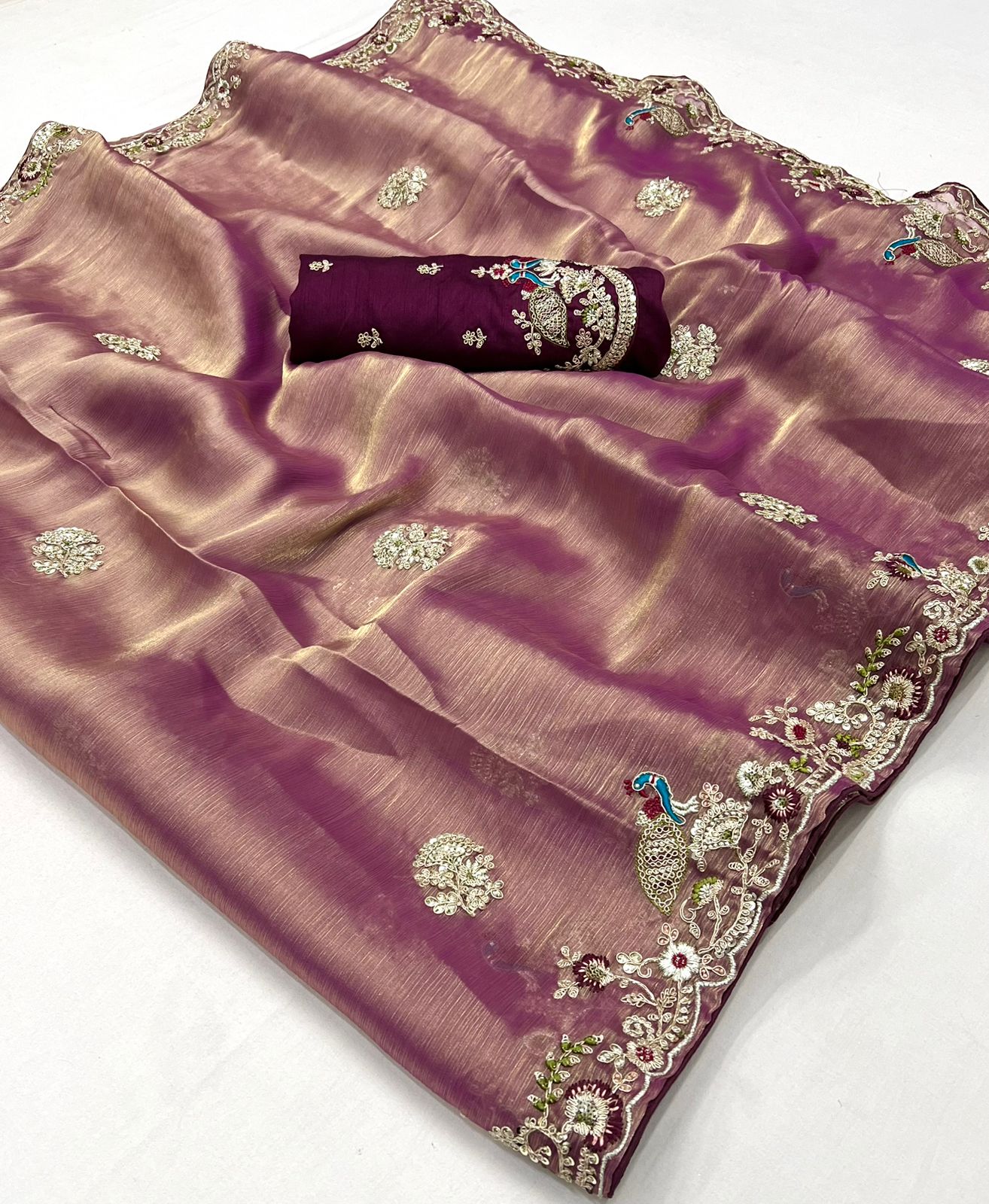 Pure Soft Dola Silk Saree | Designer Embroidery