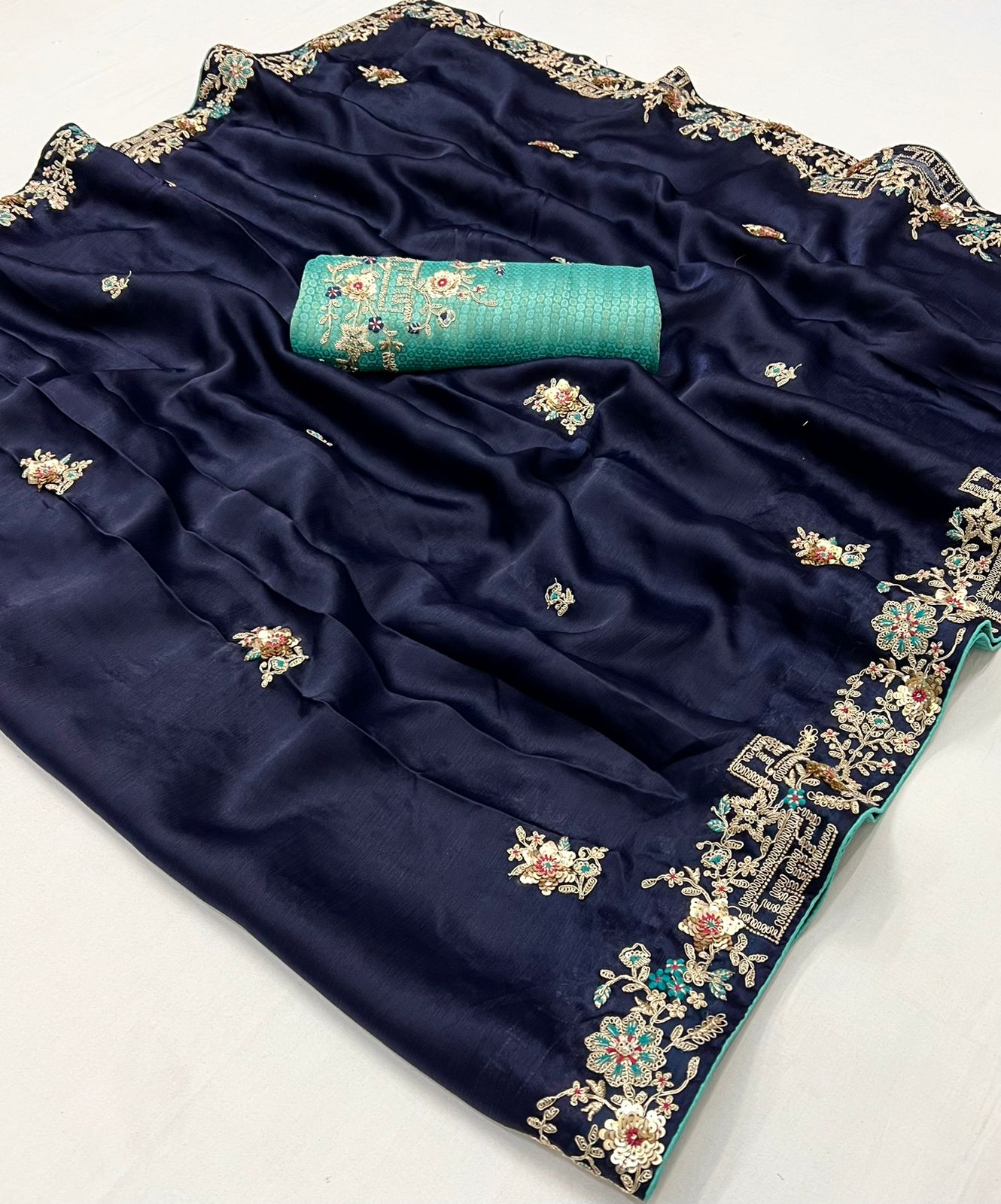 Pure Soft Dola Silk Saree | Designer Embroidery