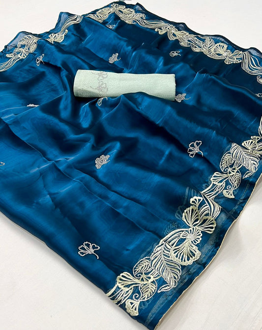 Pure Soft Dola Silk Saree | Designer Embroidery