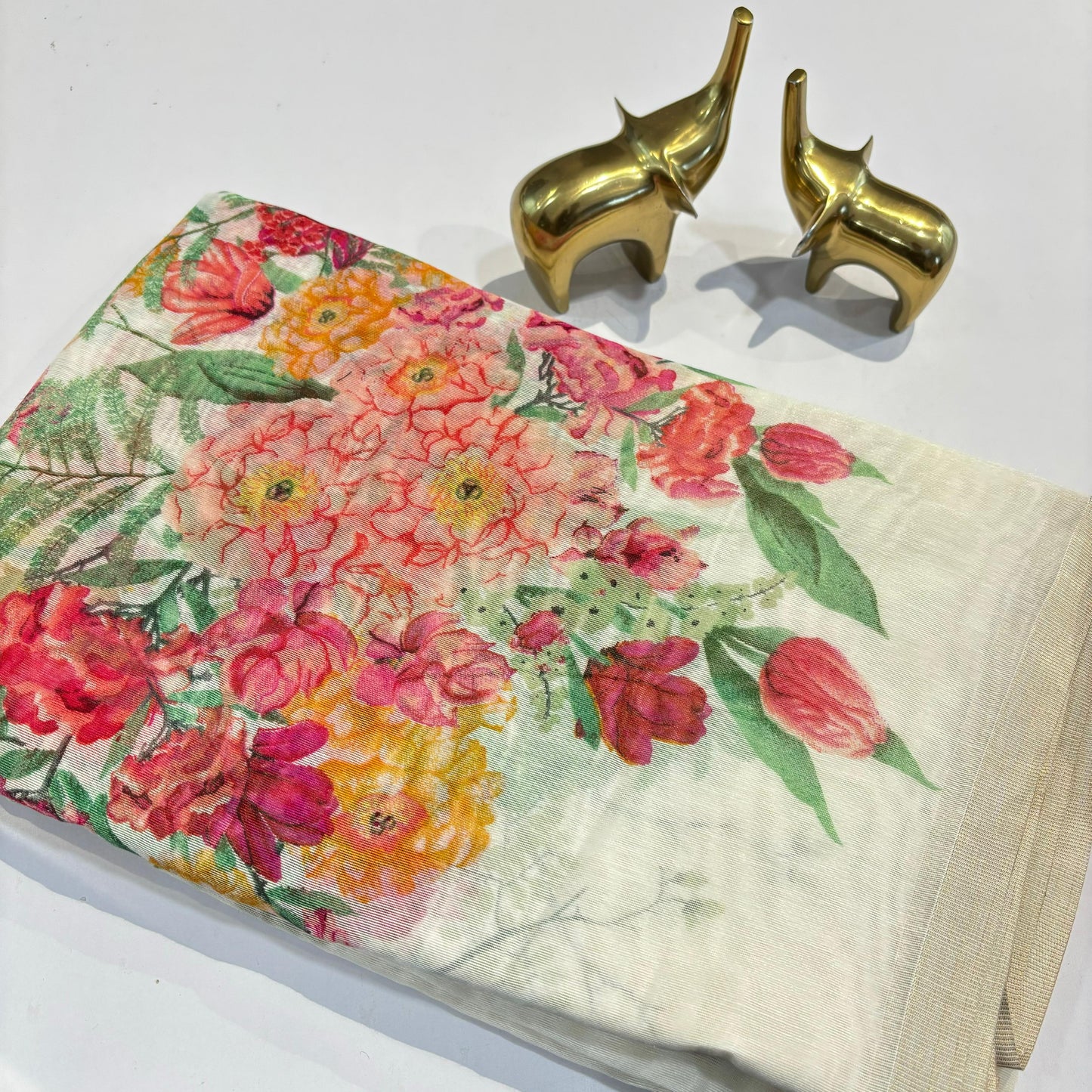 Сари из хлопка и льна с цифровой печатью | Дизайнер