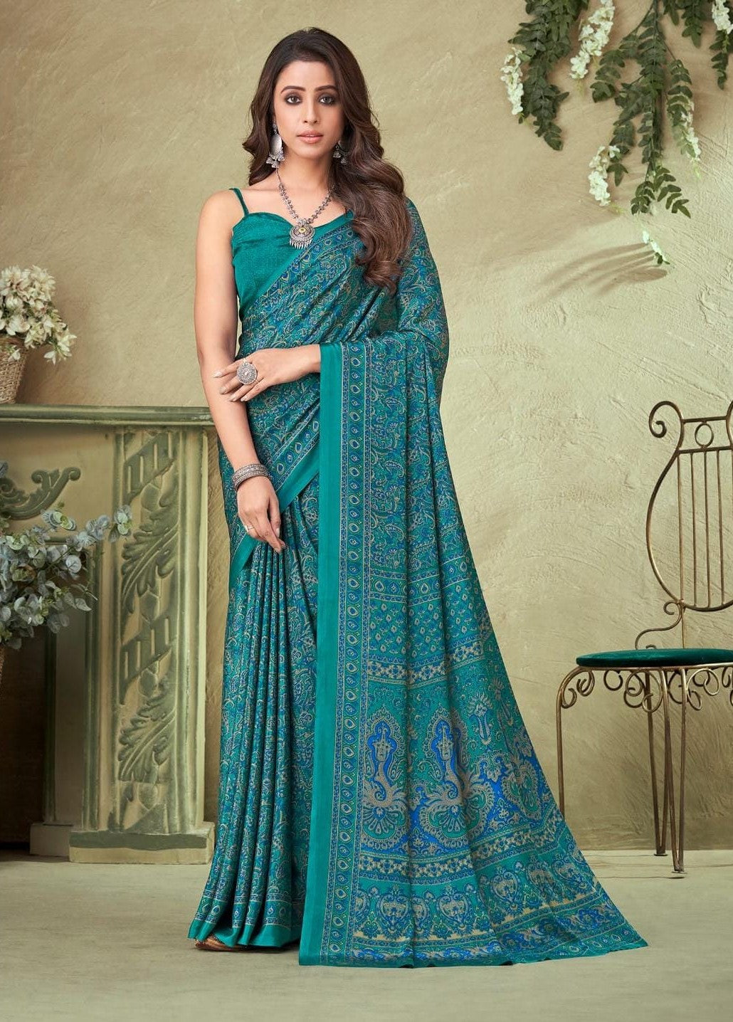 Сари из крепа с принтом