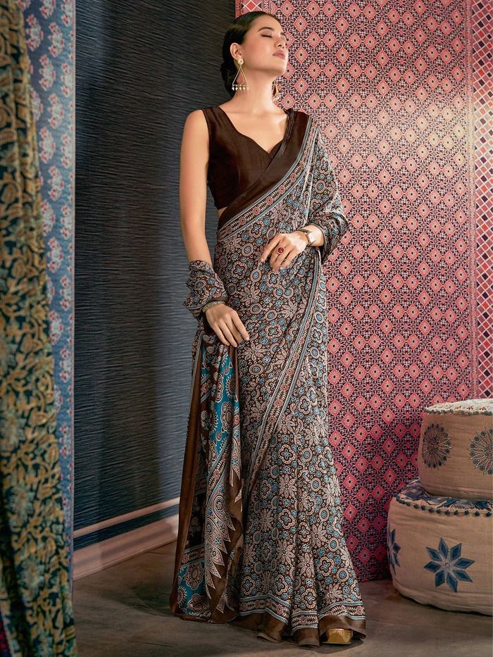 Ajrak Printed Crepe Saree
