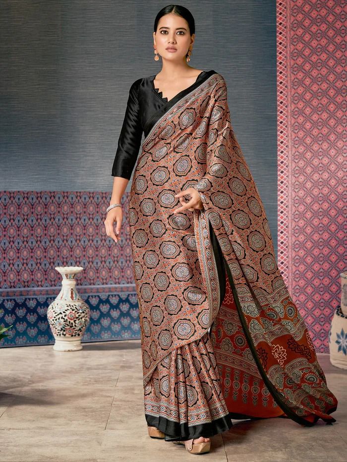 Ajrak Printed Crepe Saree