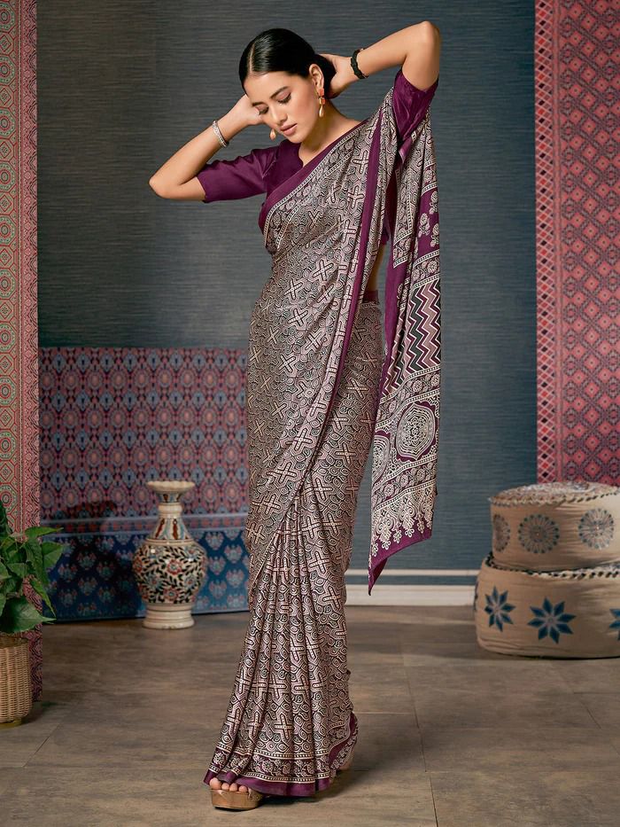 Ajrak Printed Crepe Saree