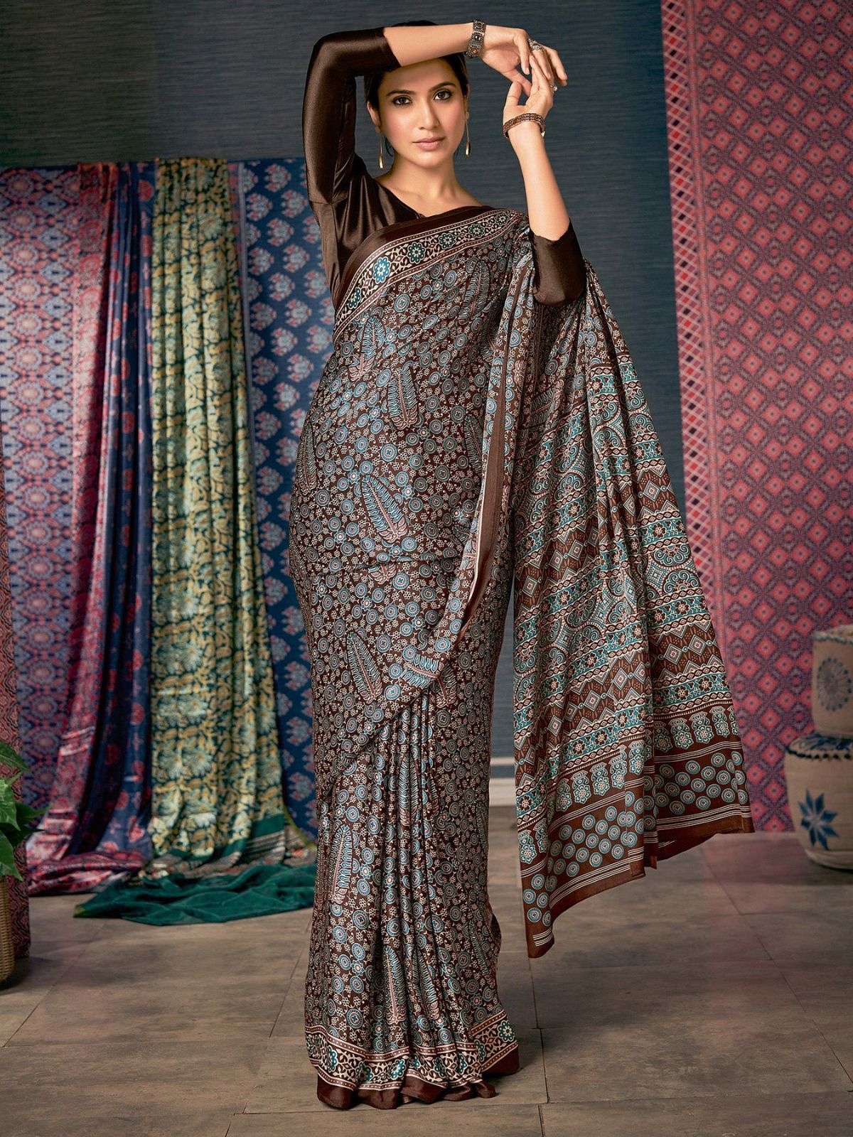Ajrak Printed Crepe Saree