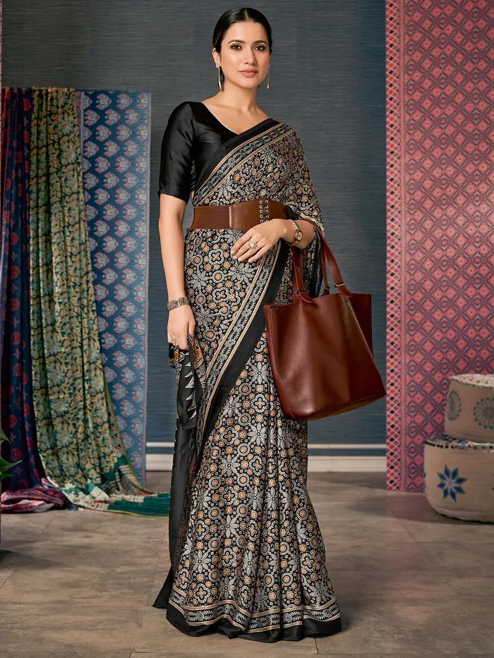 Ajrak Printed Crepe Saree