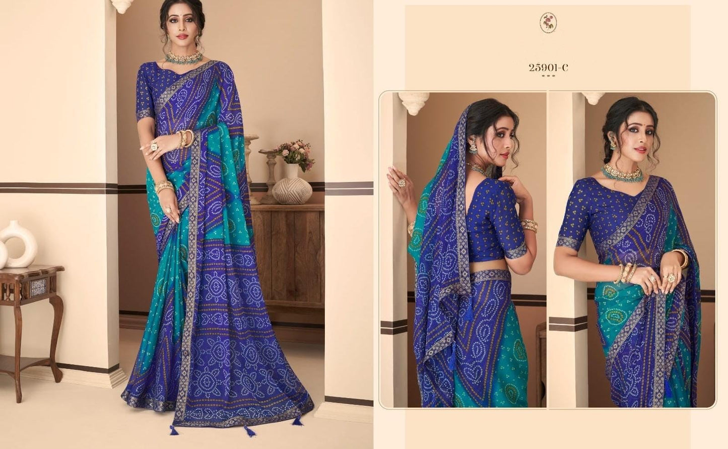 Chiffon Printed Bandhani Saree