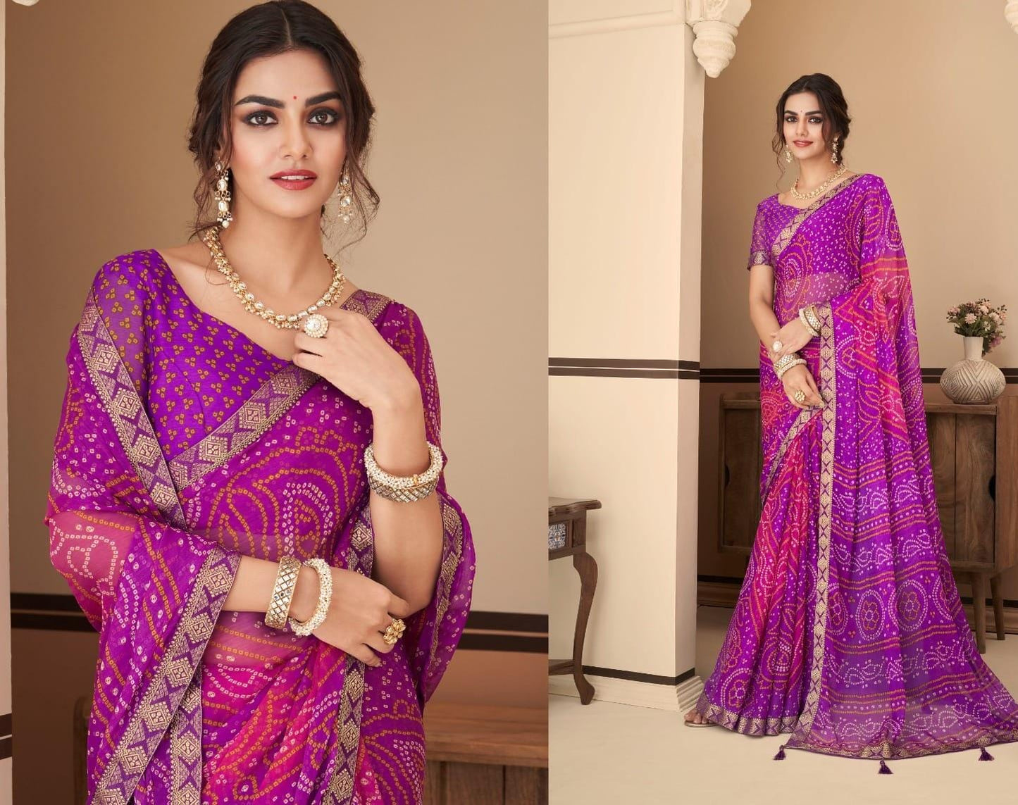 Chiffon Printed Bandhani Saree