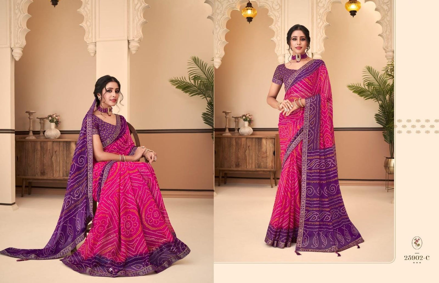 Chiffon Printed Bandhani Saree