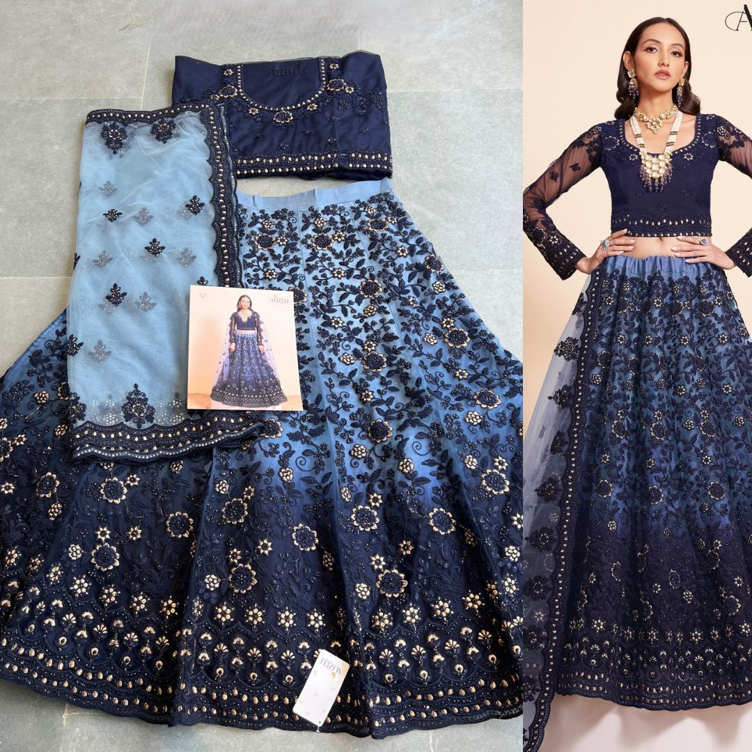 नेट लहंगा दुपट्टा और ब्लाउज के साथ