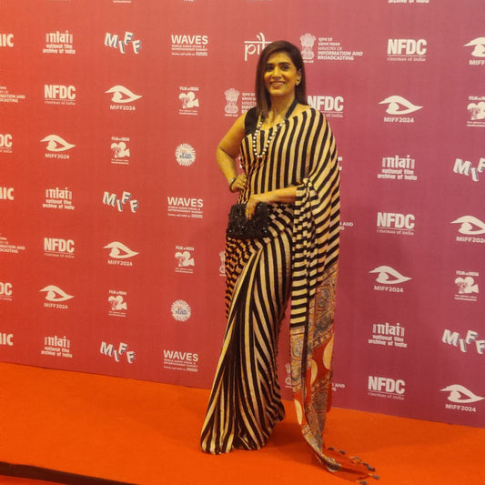 Printed Ajrakh Satin Crepe Saree