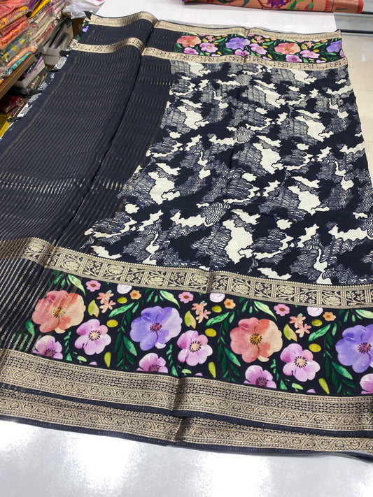 Printed Mysore Crepe Saree