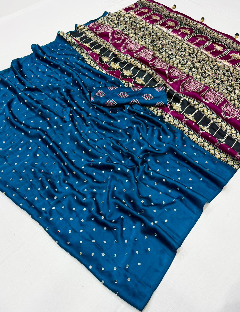 Modal Satin Ajrakh Printed Saree