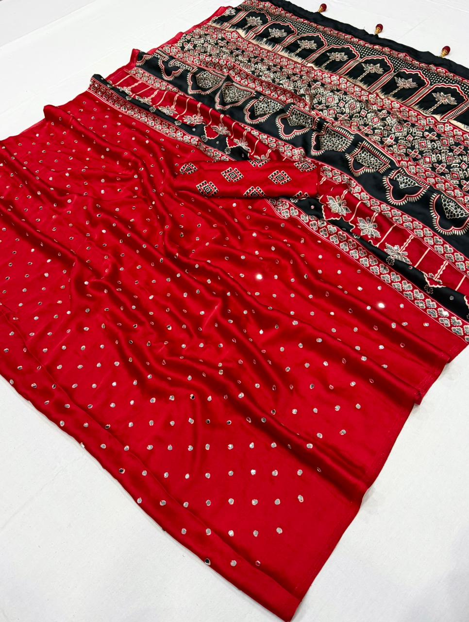 Modal Satin Ajrakh Printed Saree
