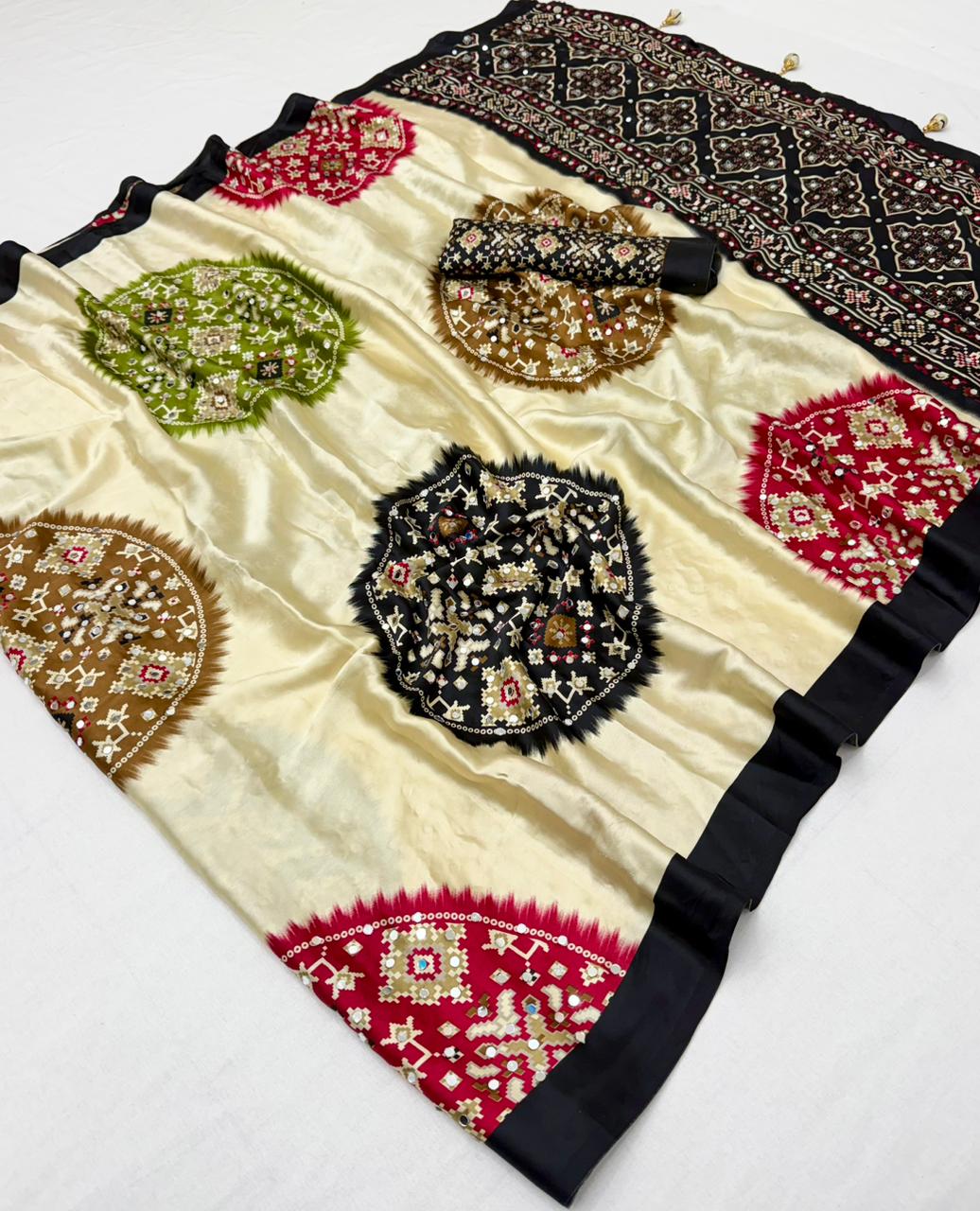 Modal Satin Ajrakh Printed Saree