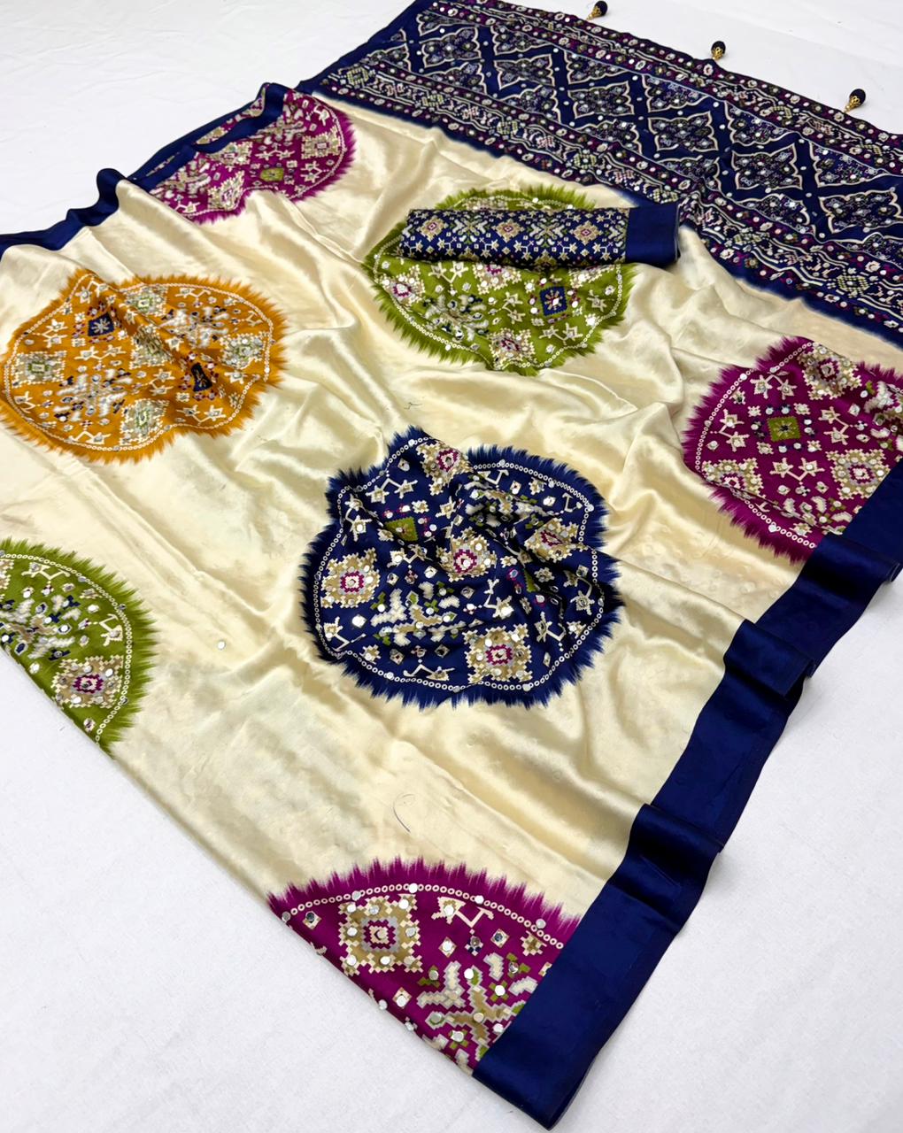 Modal Satin Ajrakh Printed Saree