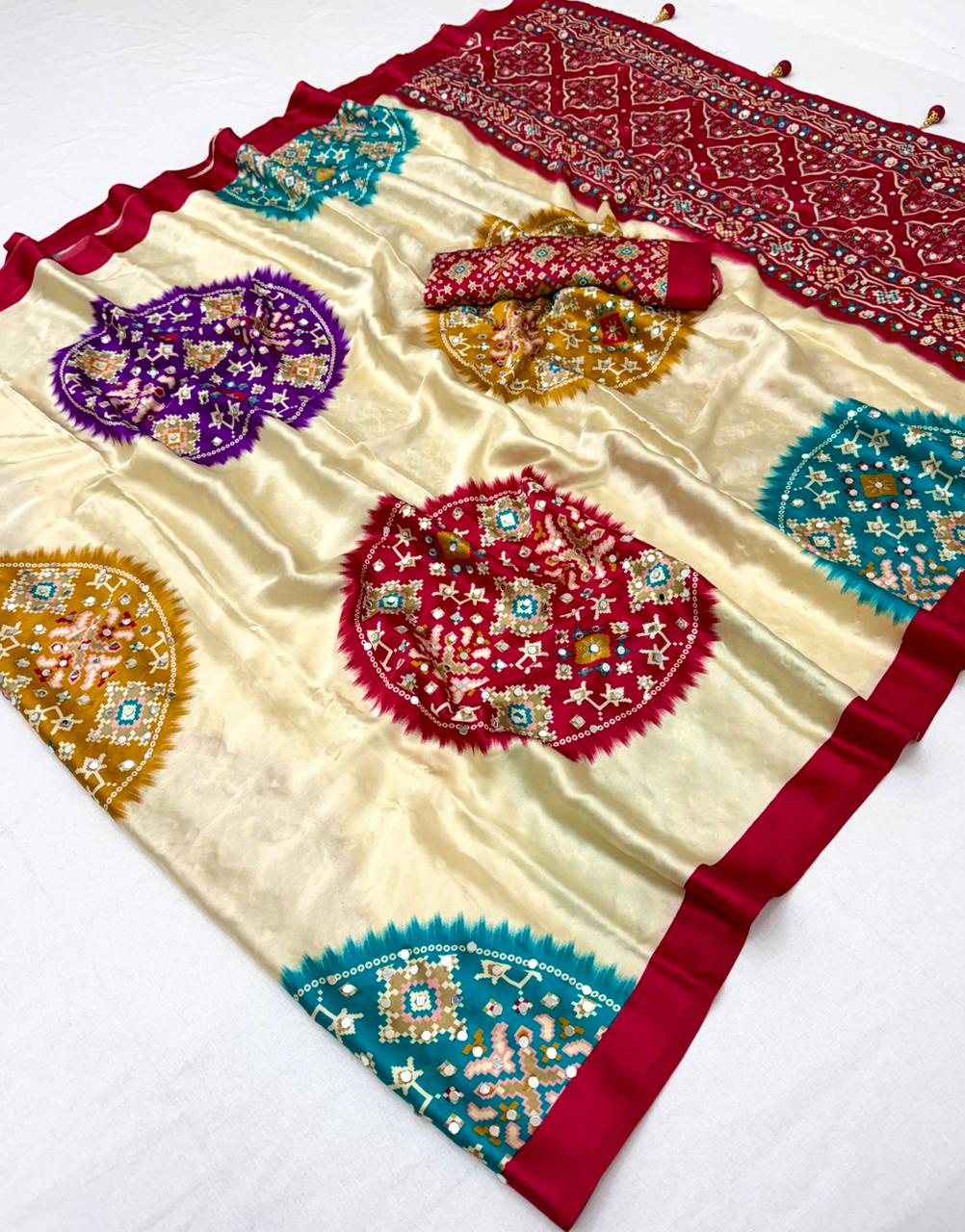 Modal Satin Ajrakh Printed Saree