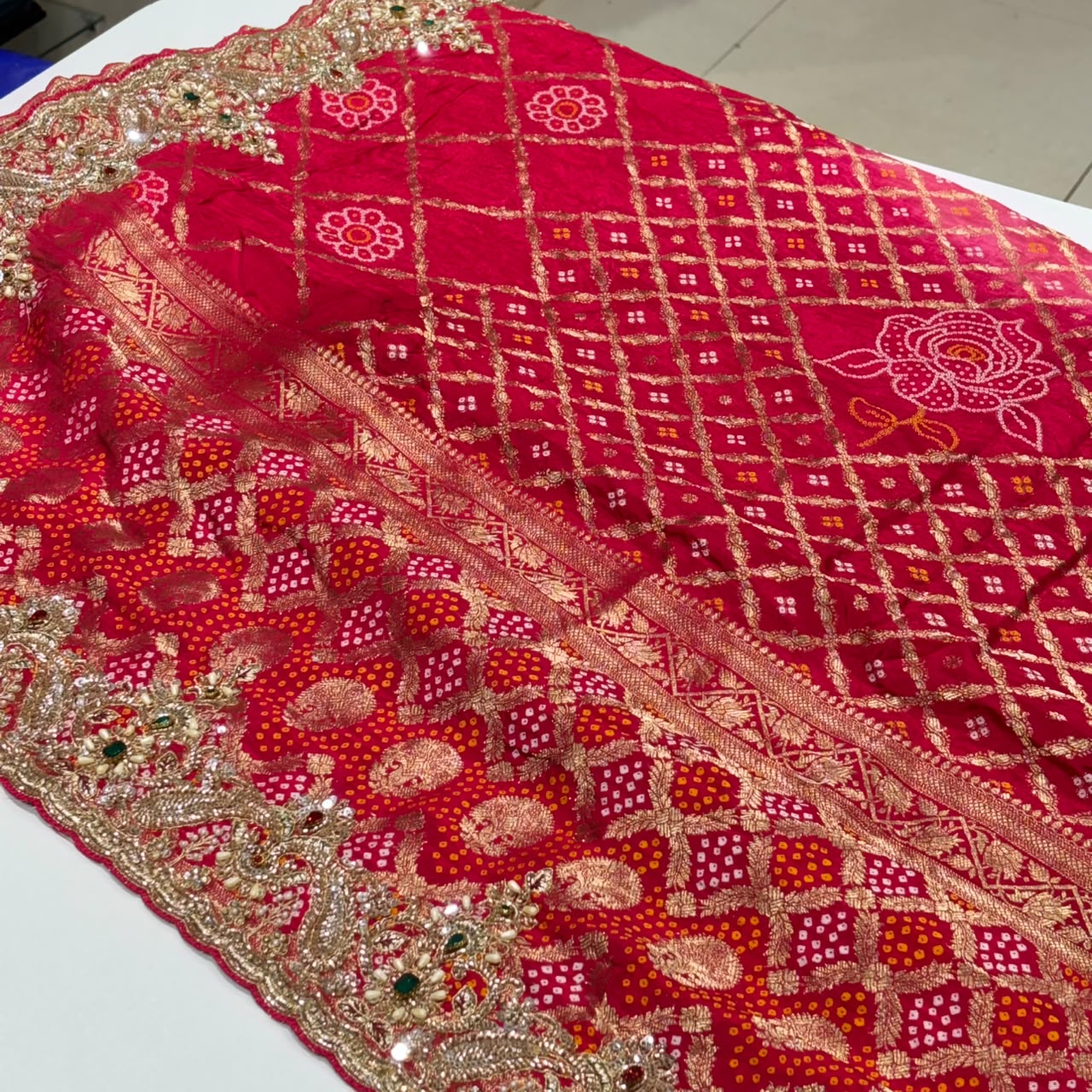 Chiffon Bandhani Banarasi Jacquard Saree