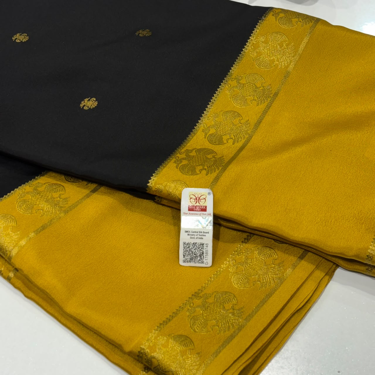 Pure Mysore Crepe Silk Saree | 100 grams | Gandaberunda Border