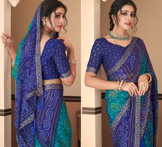 Elegant Chiffon Saree W/ Tassels