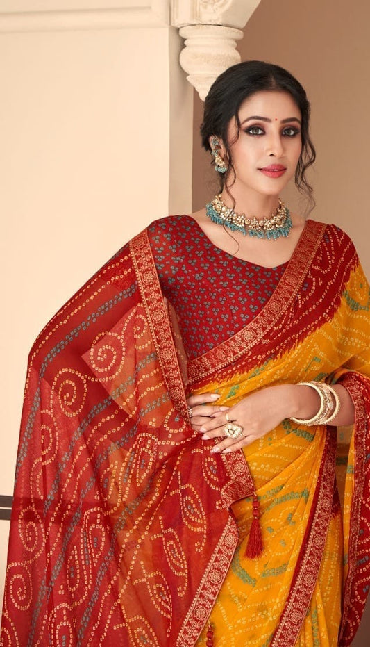 Elegant Chiffon Saree W/ Tassels