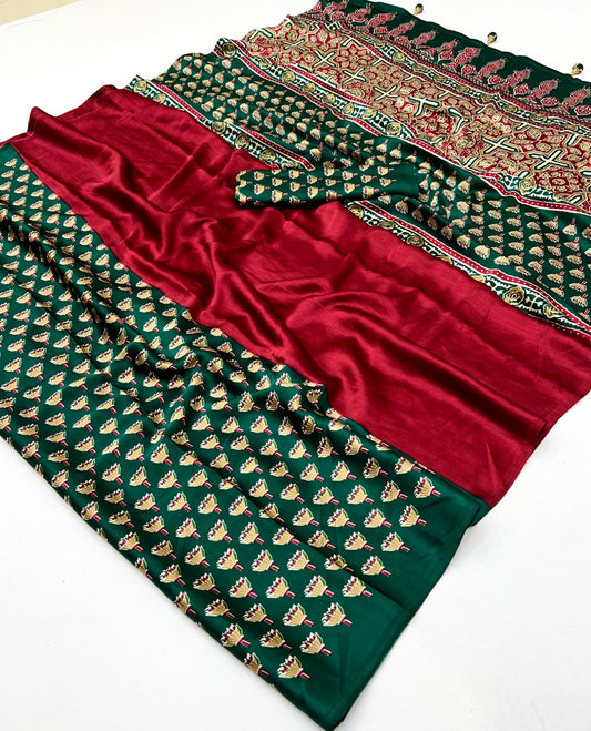 Printed Ajrakh Crepe Saree