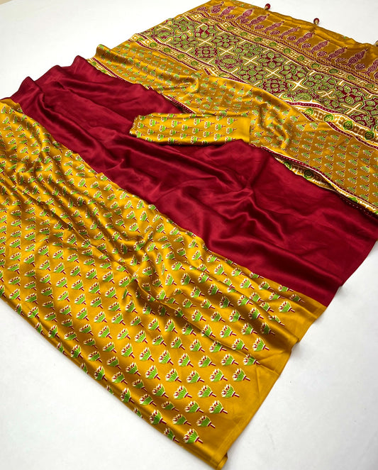 Printed Ajrakh Crepe Saree