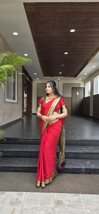 Pure Mysore Silk Saree | 120 grams | Gandaberunda Contrast Border