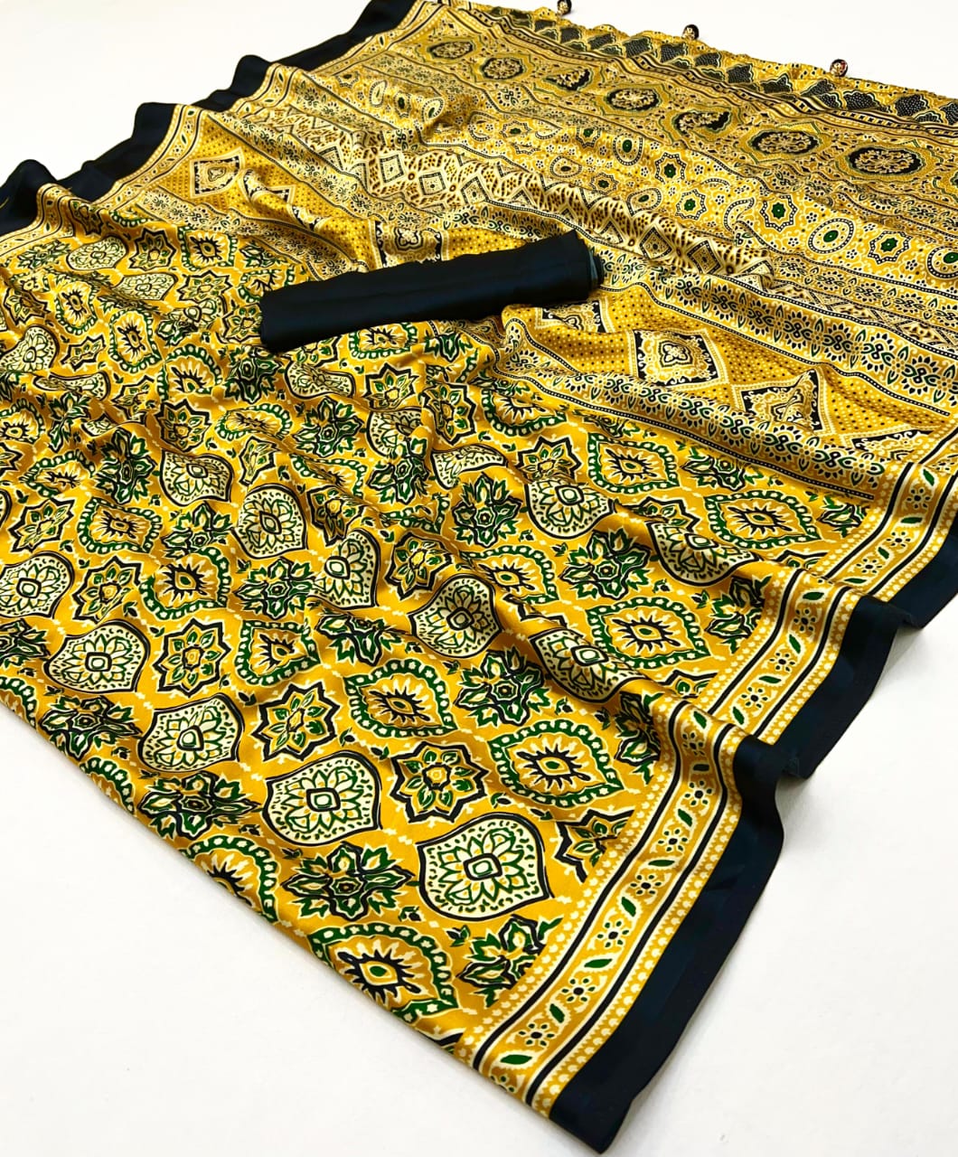 Printed Ajarakh Crepe Saree