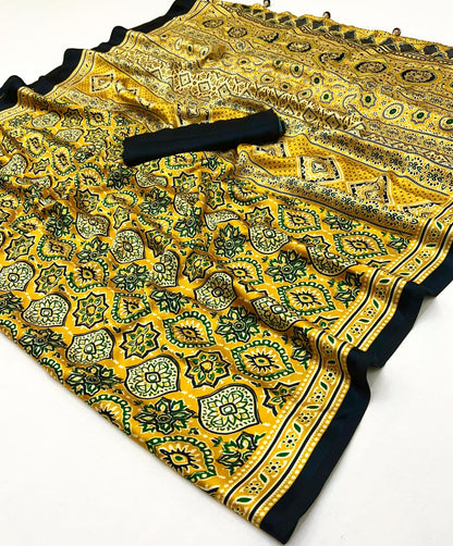 Printed Ajarakh Crepe Saree