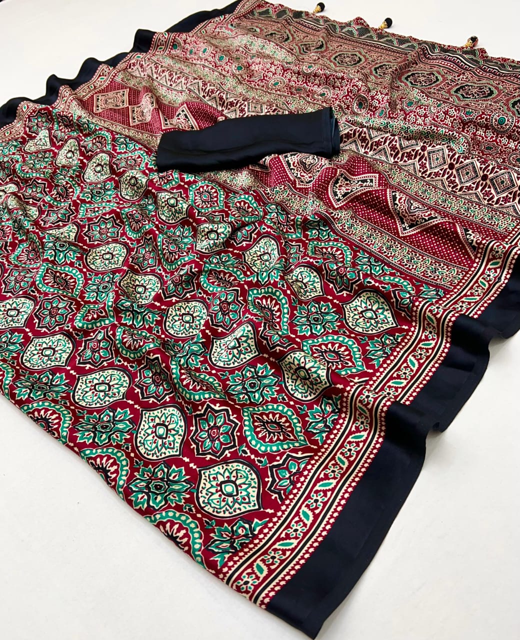 Printed Ajarakh Crepe Saree