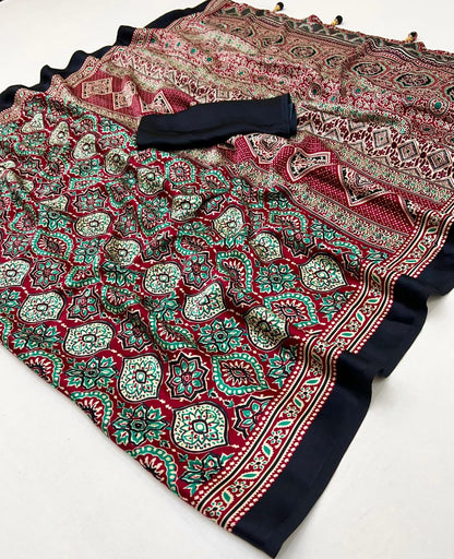Printed Ajarakh Crepe Saree