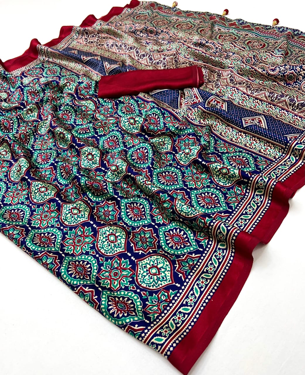 Printed Ajarakh Crepe Saree