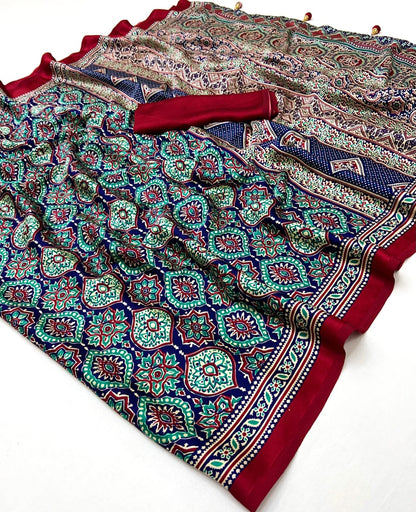 Printed Ajarakh Crepe Saree