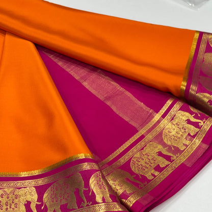 Pure Mysore Silk Saree | 120 Grams | Single line Elephant Border