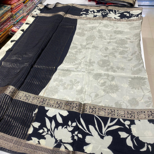 Printed Mysore Crepe Saree