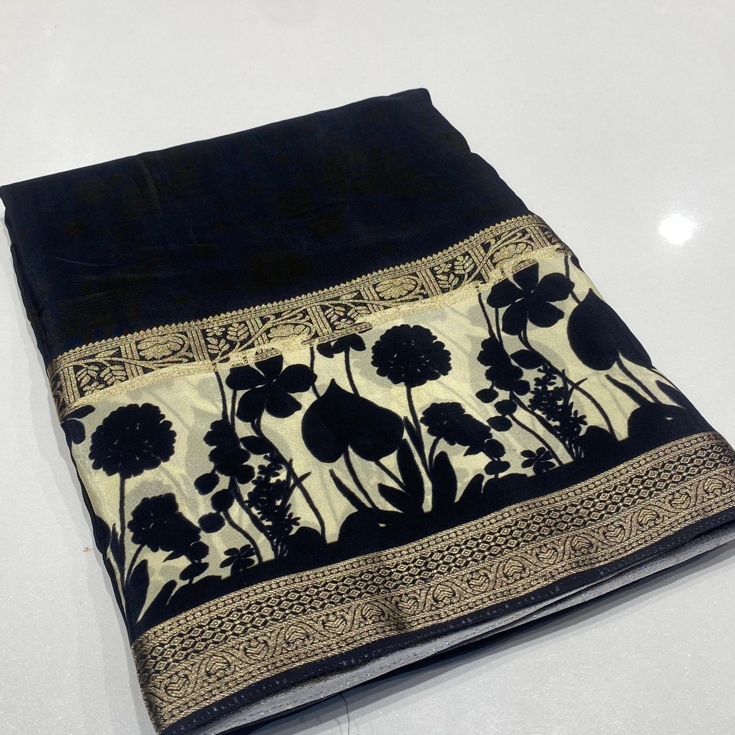 Printed Mysore Crepe Saree