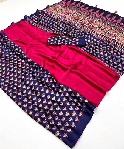 Printed Ajrakh Crepe Saree