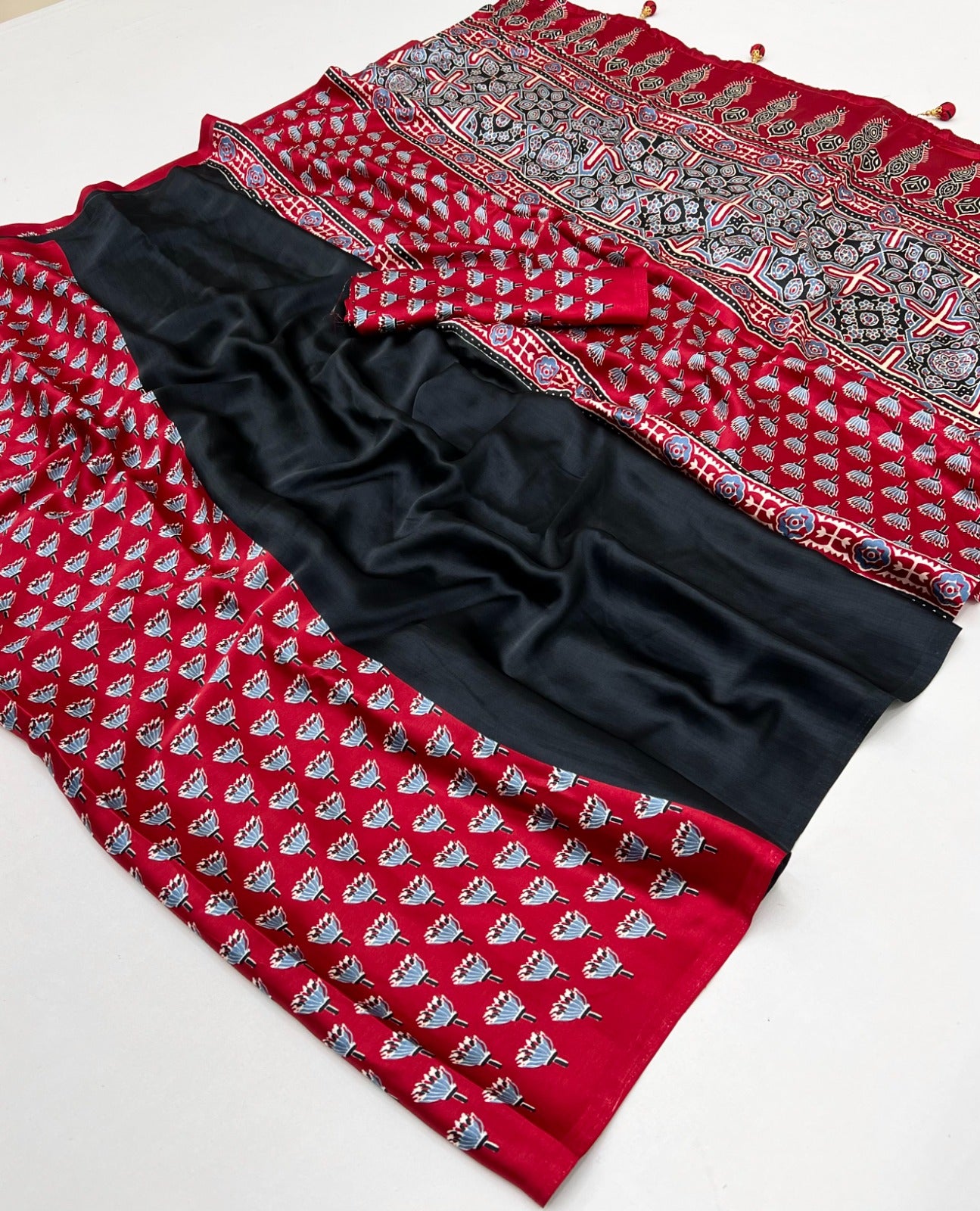 Printed Ajrakh Crepe Saree