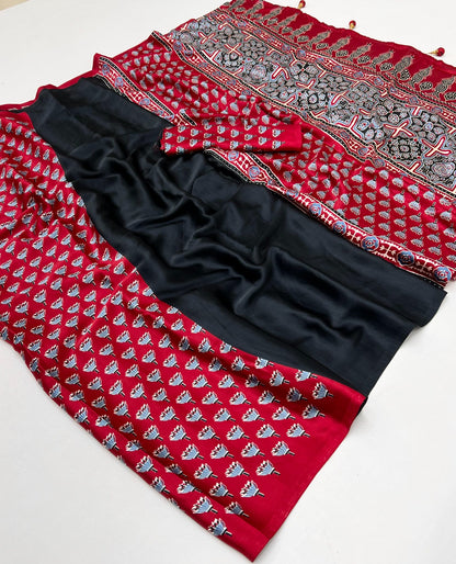 Printed Ajrakh Crepe Saree