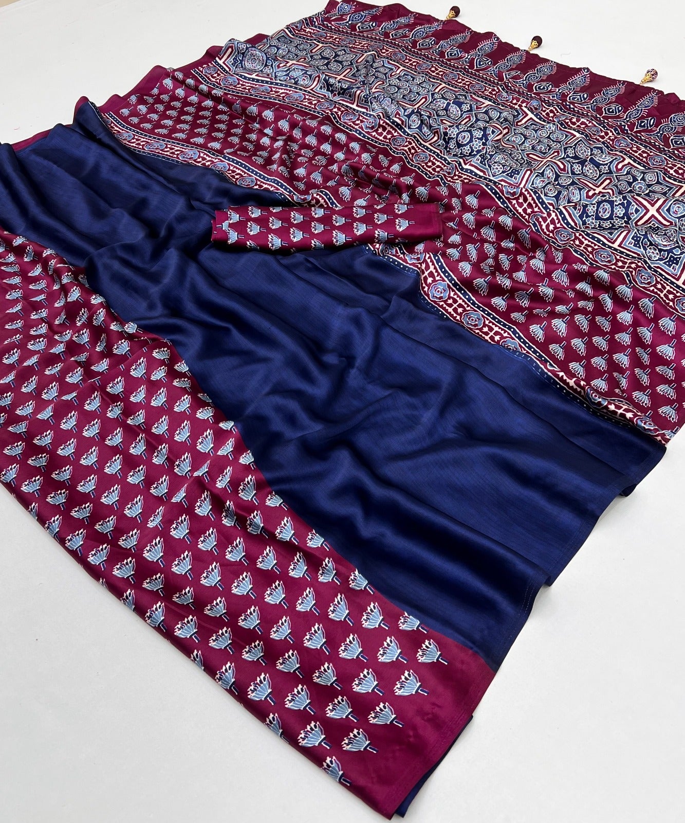 Printed Ajrakh Crepe Saree