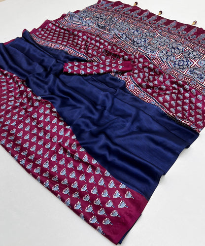 Printed Ajrakh Crepe Saree