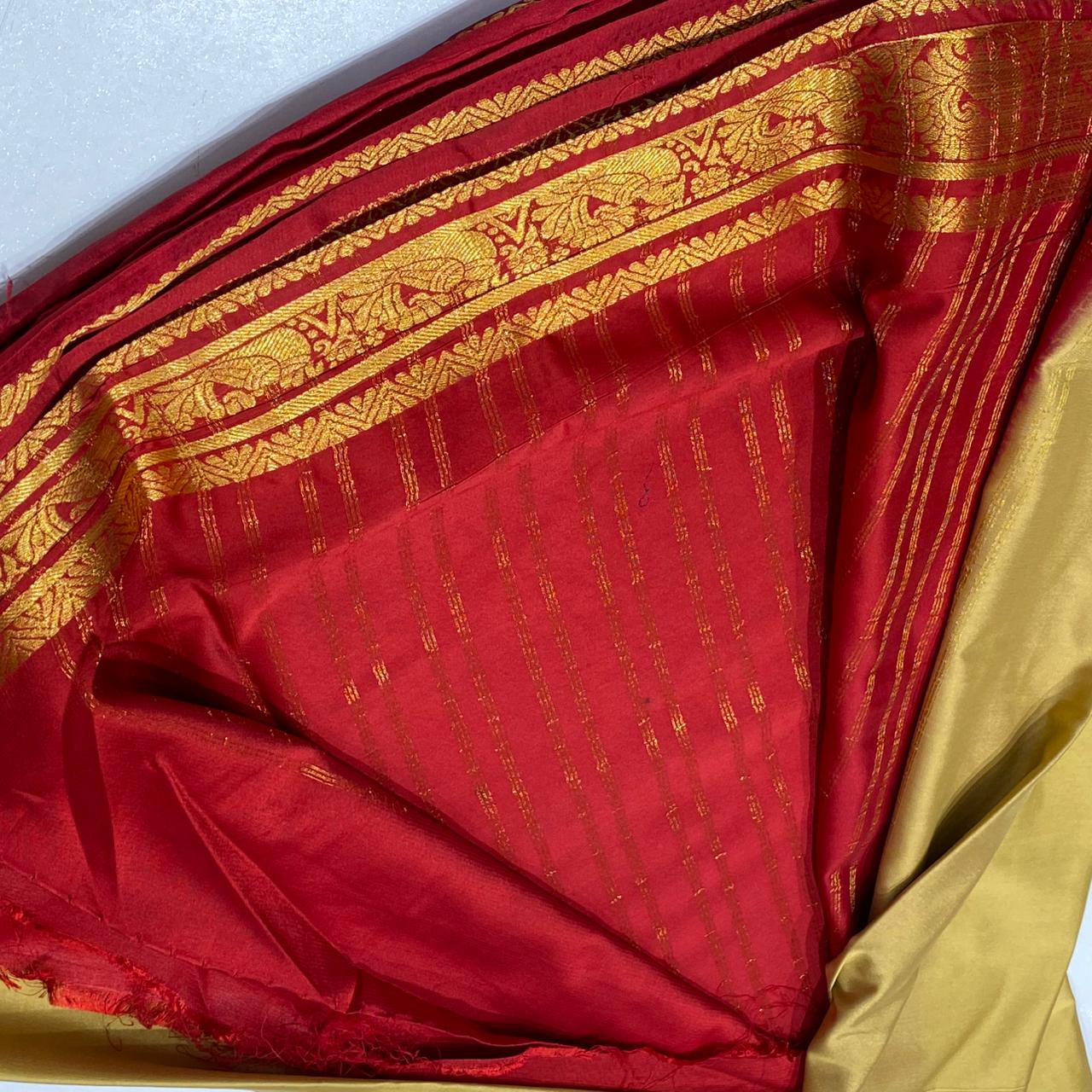 Semi Mysore Crepe Saree | Contrast Border | Raj Silk Villa